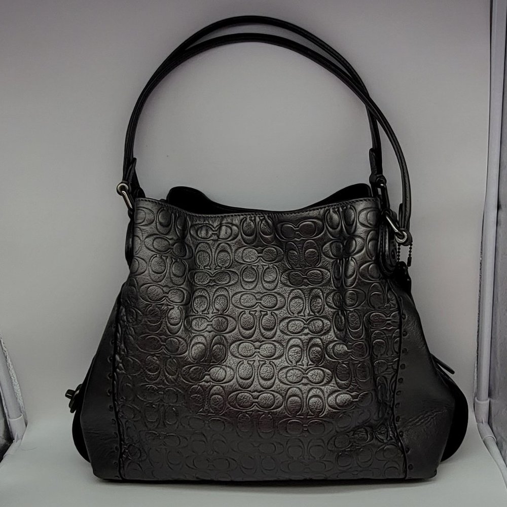 Coach Edie Shoulder Bag 31 in Embossed Signature Leather 40727 Metallic Graphite